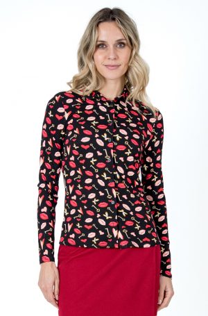 Camisa Uzume de Lylu Wear negra con estampado divertido