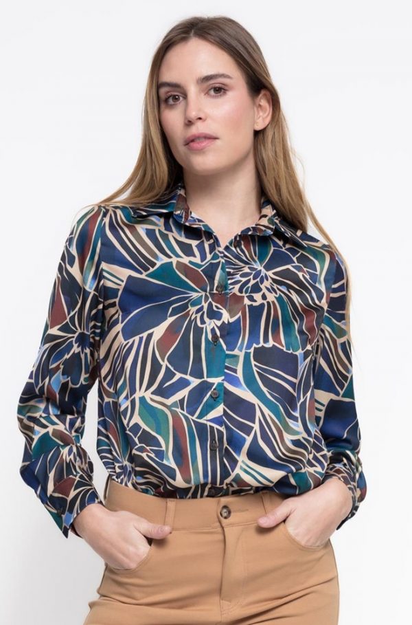 Camisa Helen Cms Love | Satinada floral azul elegante