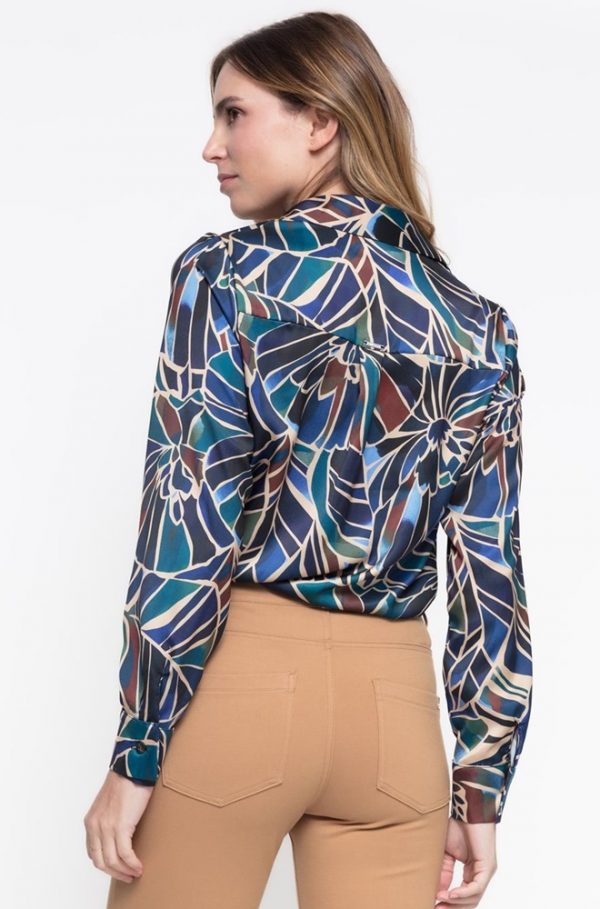 Camisa Helen Cms Love | Satinada floral azul elegante