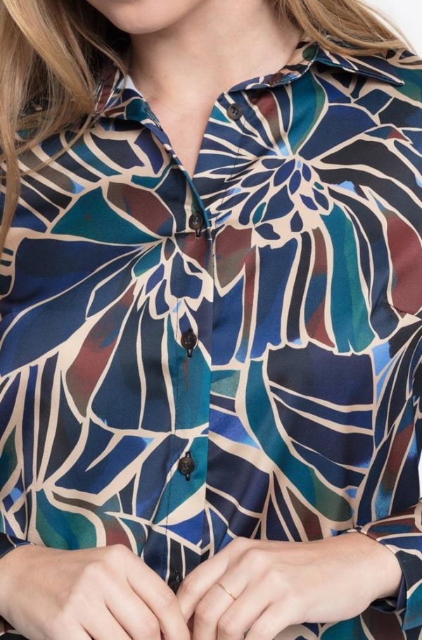 Camisa Helen Cms Love | Satinada floral azul elegante