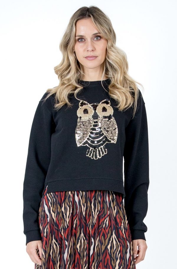 Sudadera Mawu Lylu Wear | Negro con detalle de búho