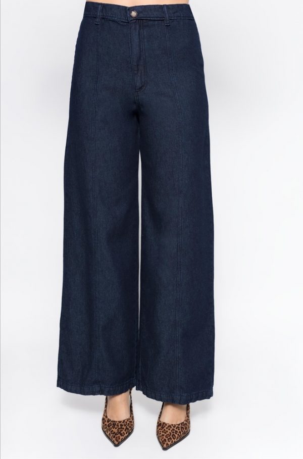 Pantalón Vaquero Celia mujer corte palazzo azul oscuro frontal
