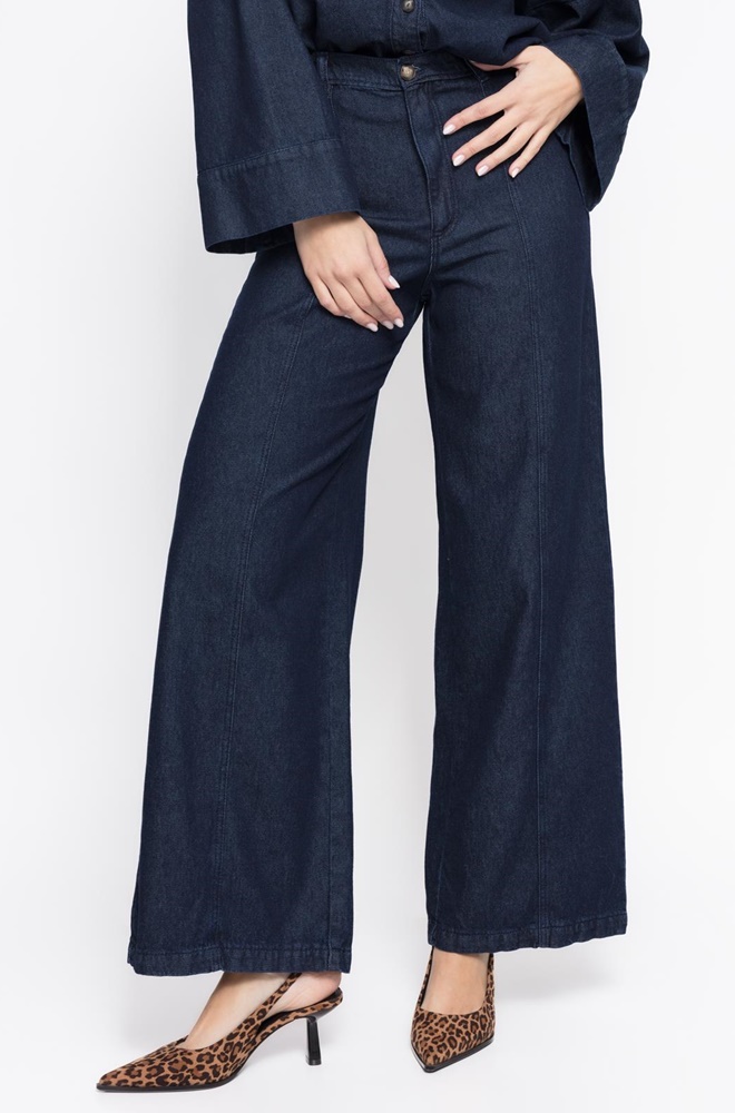 Pantalón Vaquero Celia mujer corte palazzo azul oscuro frontal