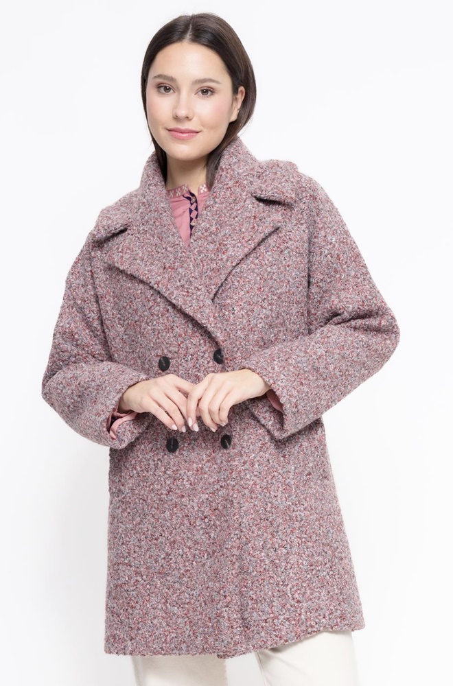 Abrigo Hadria CMS Love jaspeado con corte cruzado y grandes solapas.