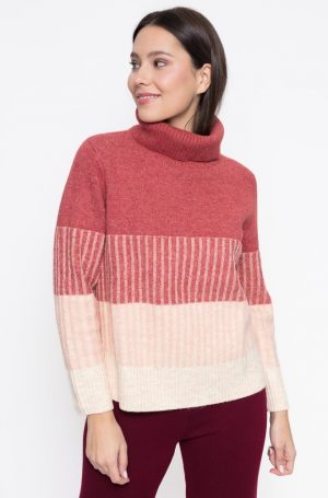Jersey de punto Olivia de Cms Love en tonos burdeos, rosita y blanco, visto por delante.
