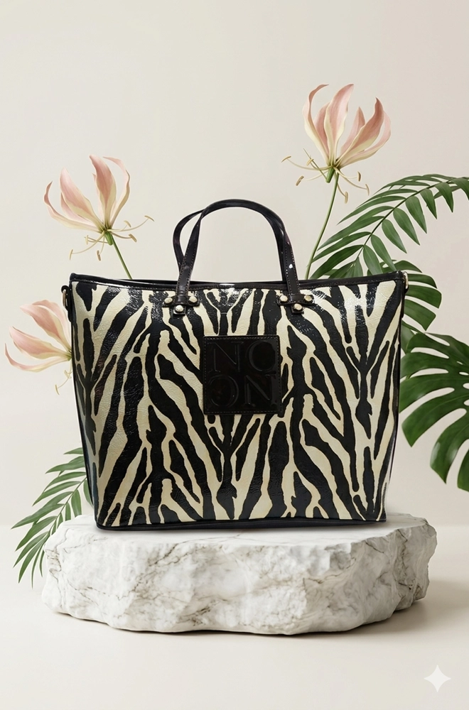 bolso tote grande cebra charol Noco frontal