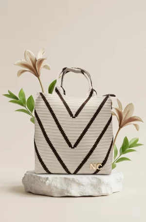 bolso tote mini marron blanco roto Noco frontal