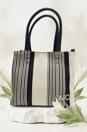 bolso tote mini rayas negro crema Noco frontal