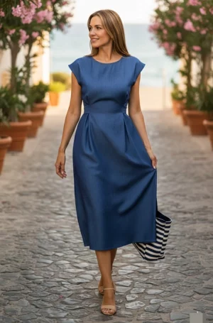 vestido midi azul satinado mujer Lylu Rumi