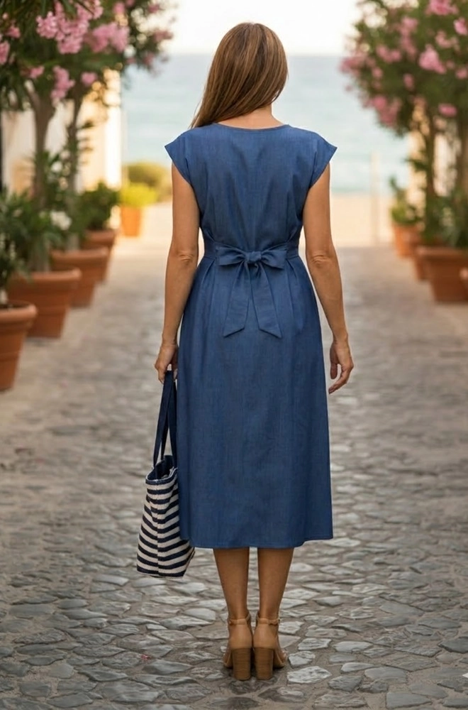 vestido midi azul mujer Lylu Rumi espalda