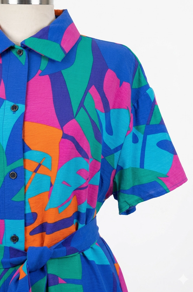 detalle manga izquierda vestido camisero estampado Lylu Meli