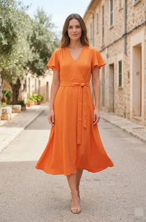 vestido naranja cruzado mujer Lylu Eli