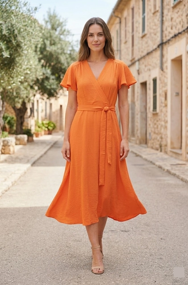 vestido naranja cruzado mujer Lylu Eli