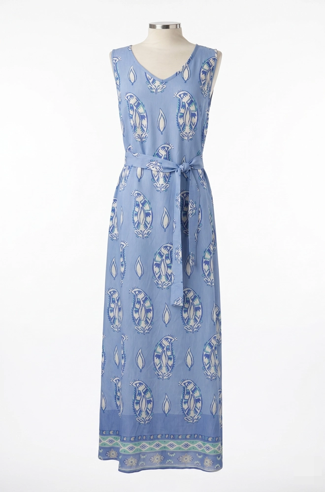 vestido largo paisley azul Lylu Kira con cinturon