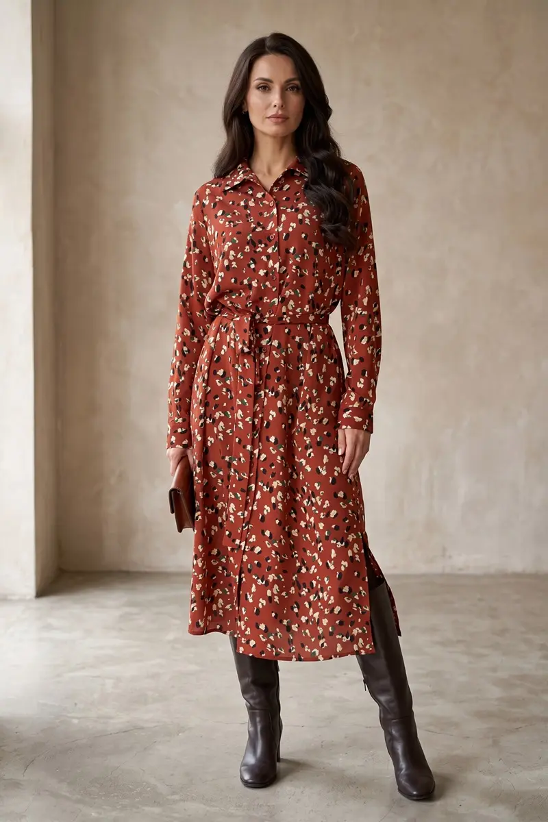 vestido camisero mujer Lylu Arrecife terracota estampado