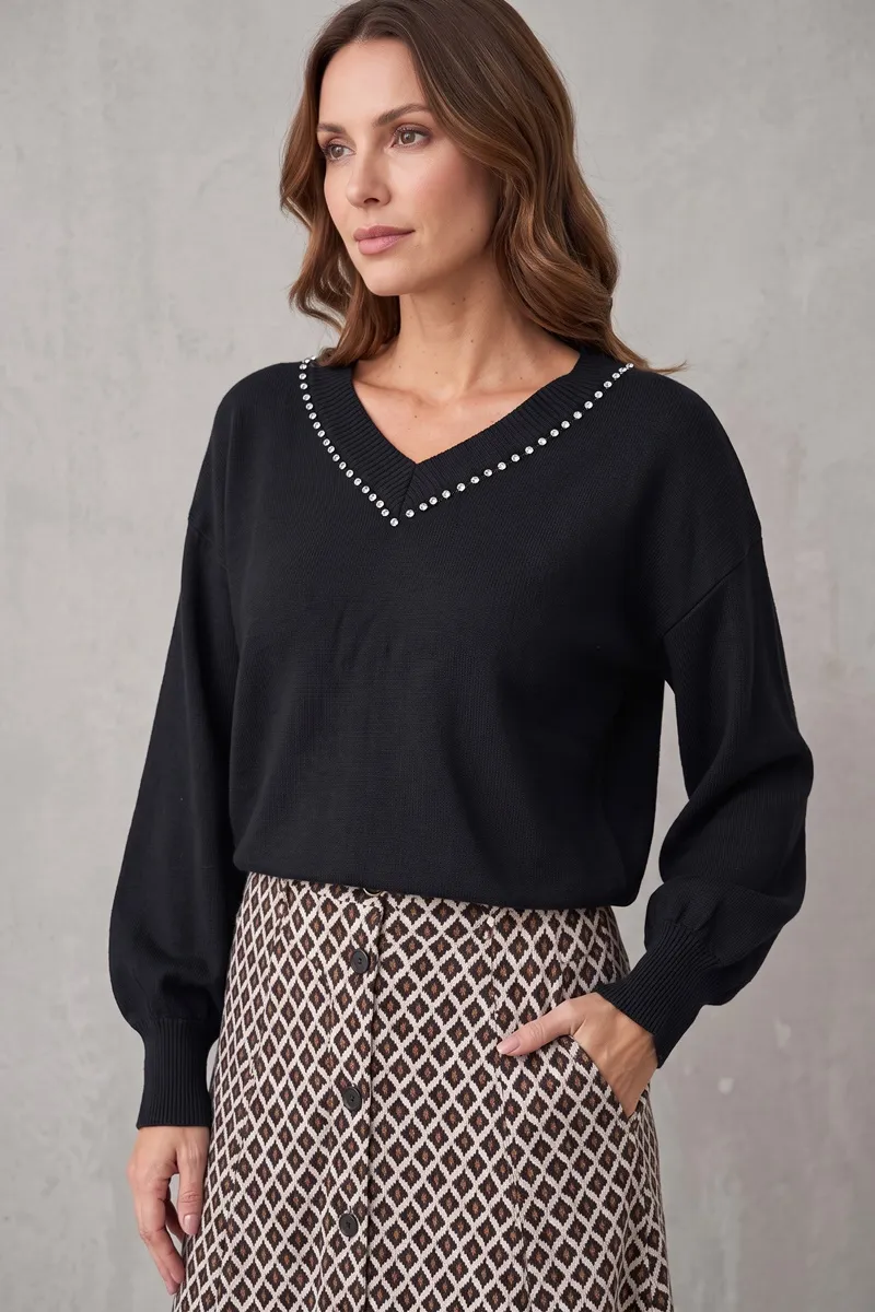 jersey negro mujer Lylu Ejea con strass