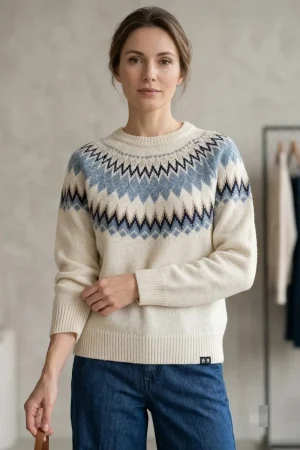Jersey beige mujer Lylu Durango con greca nórdica