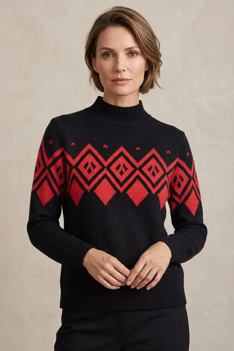 Jersey negro mujer Lylu Arcos con cenefa roja