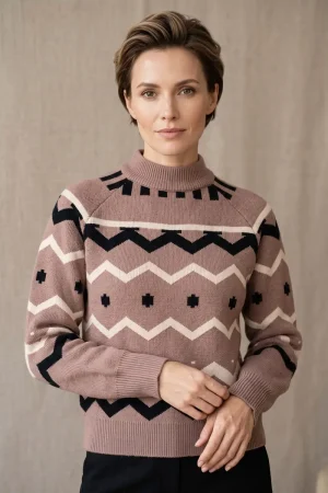 Jersey taupe mujer Lylu Don Benito con estampado geométrico