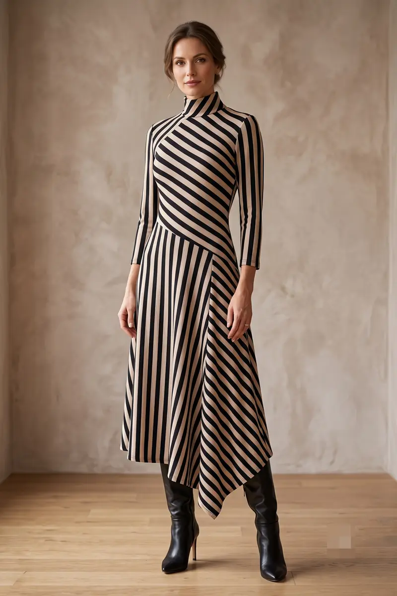 Vestido asimétrico mujer Manzanares Lylu beige y negro